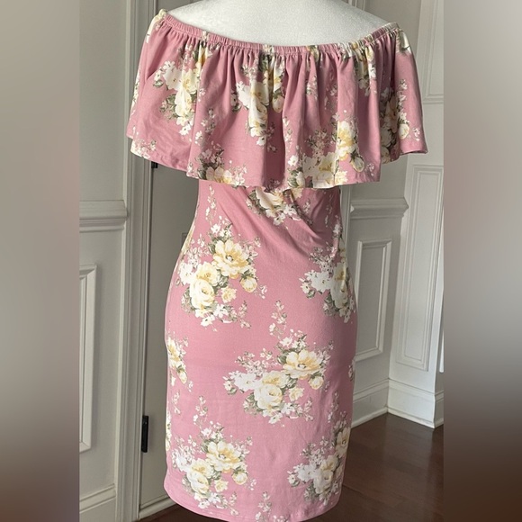 Loving People Floral Print Ruffled Off Shoulder Bodycon Dress Size Small - Picture 6 of 8
